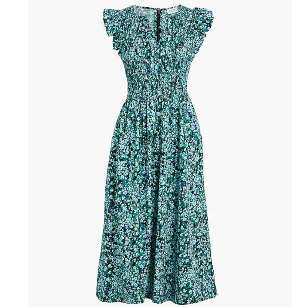 J. Crew Cotton-Blend Poplin Smocked Flutter-Sleeve Midi Dress